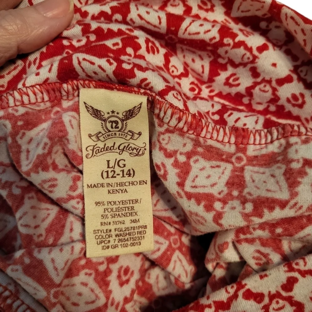 🩷 3/$15 Faded Glory Red and White Patterned Strapless Dress, Size Large (12/14)